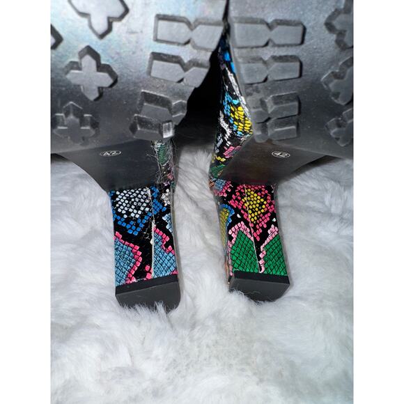 Chunky BlockHeels Open Toe Ankle Snake Prints Booties Multicolor Sz 42 Woman - Picture 4 of 6